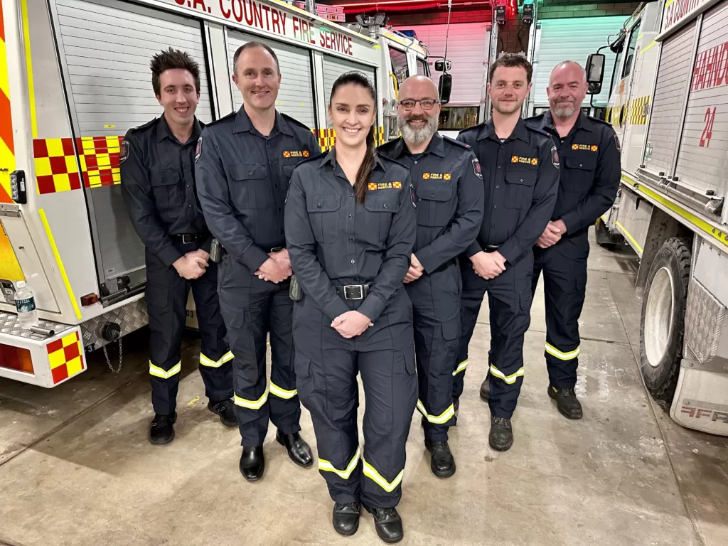 Officers 2023 (Hahndorf CFS) : L-R: Rylee Heath, Marten Kennedy, Ros Smith, Andy Williams, Sam Hastie, Gerard Griggs, Chris Hoffman (absent)